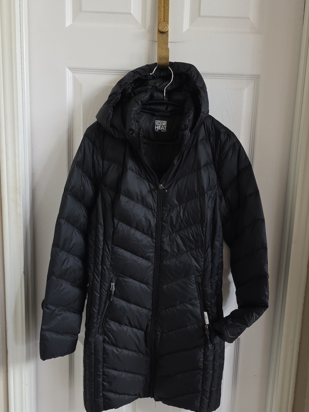 32 Degrees Insulated Long Hooded Puffer Jacket - Black
